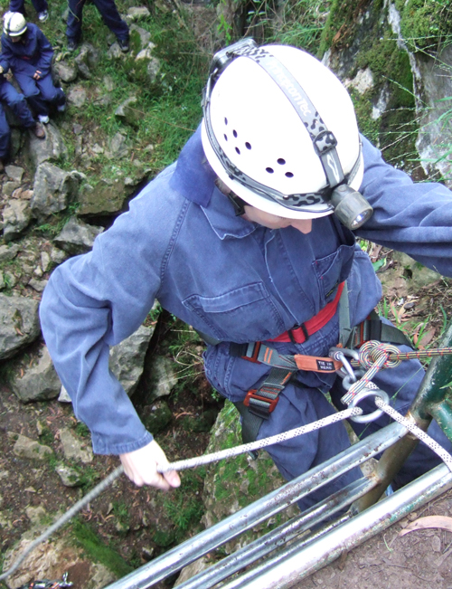 Abseiling at the start of your Plughole Adventure, Jenolan Caves